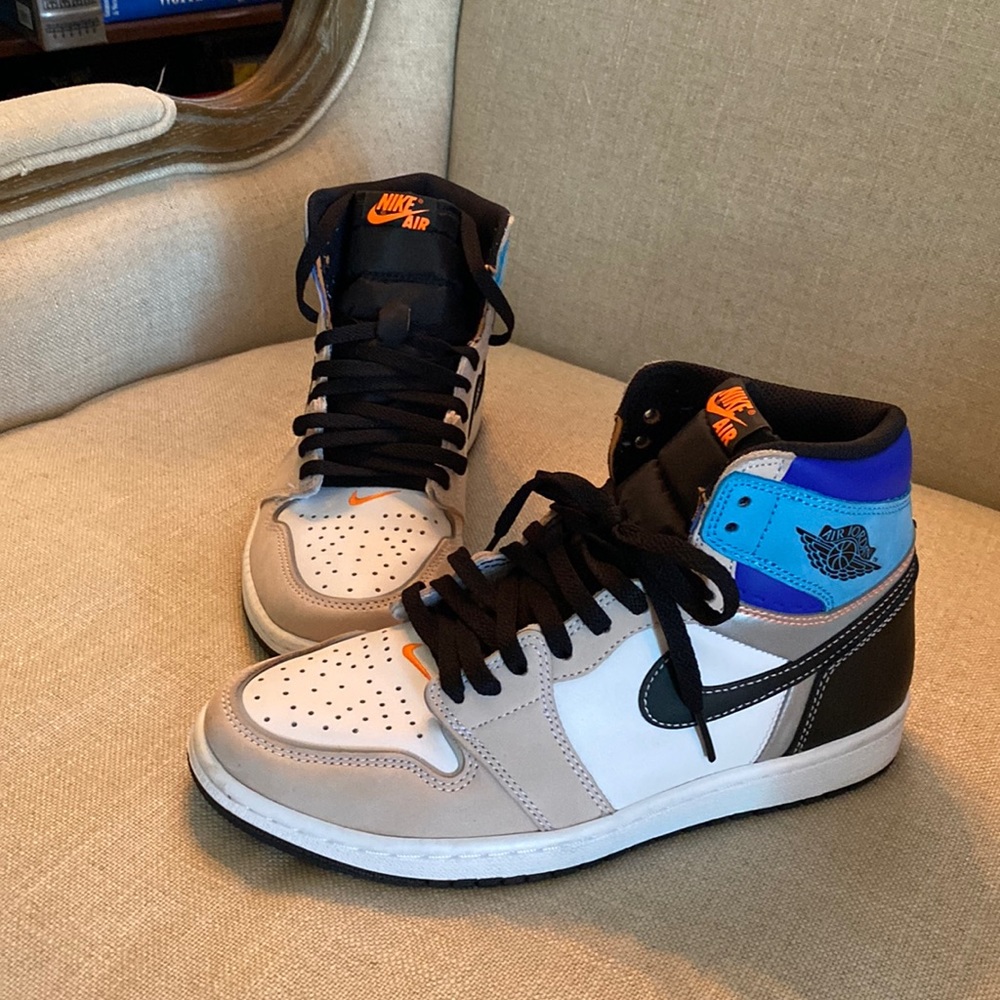 Nike Air Jordan's Athletic Shoes - White, Black, Blue, Orange